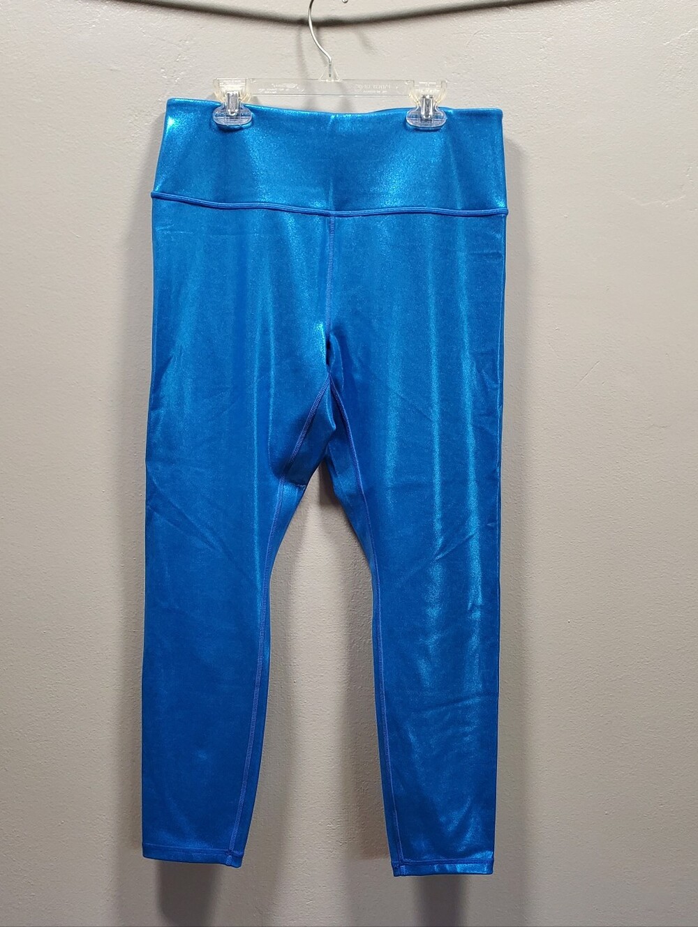 IVL Collective Active BLUE shine Leggings Pants LARGE size 12 NEW Liquid Wet.